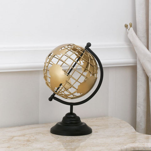 Large Gold Perforated Table Globe with Black Base