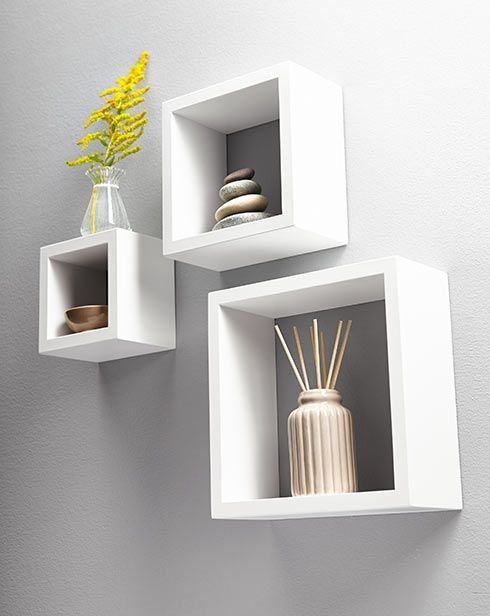 Classic White Square Shape Wall Racks (Set of 3)