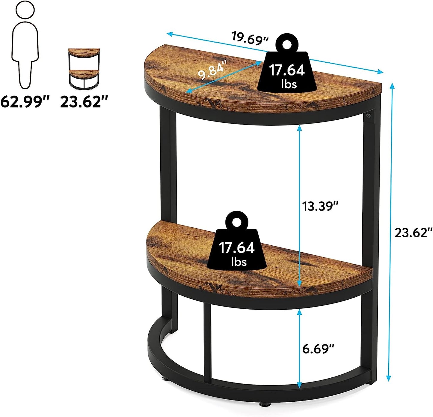 2-Tier Semi Circle, Small Half Round Side Table