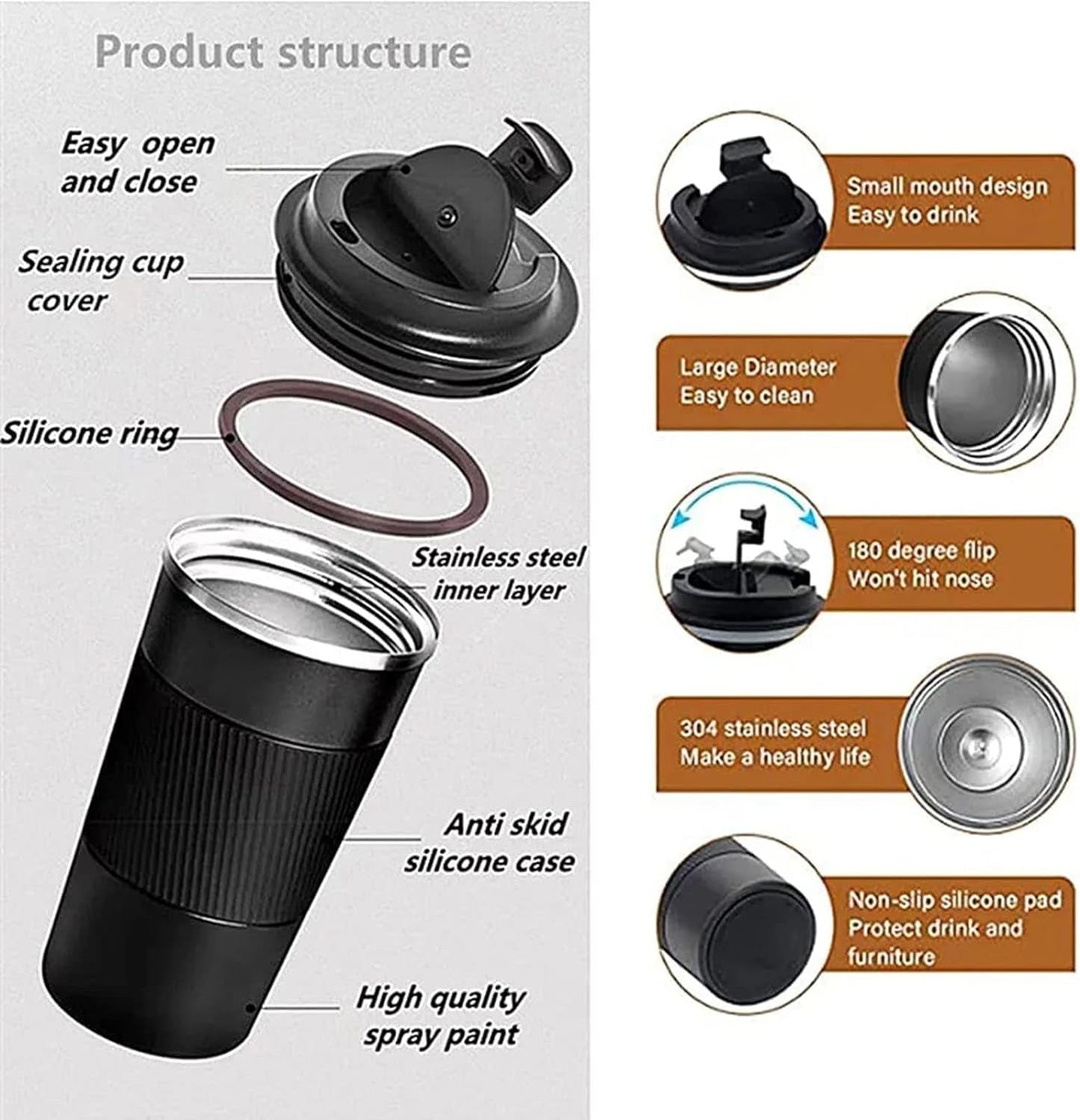 Leakproof Adult Thermos Flask Insulated Bottles Cup