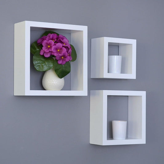 Classic White Square Shape Wall Racks (Set of 3)