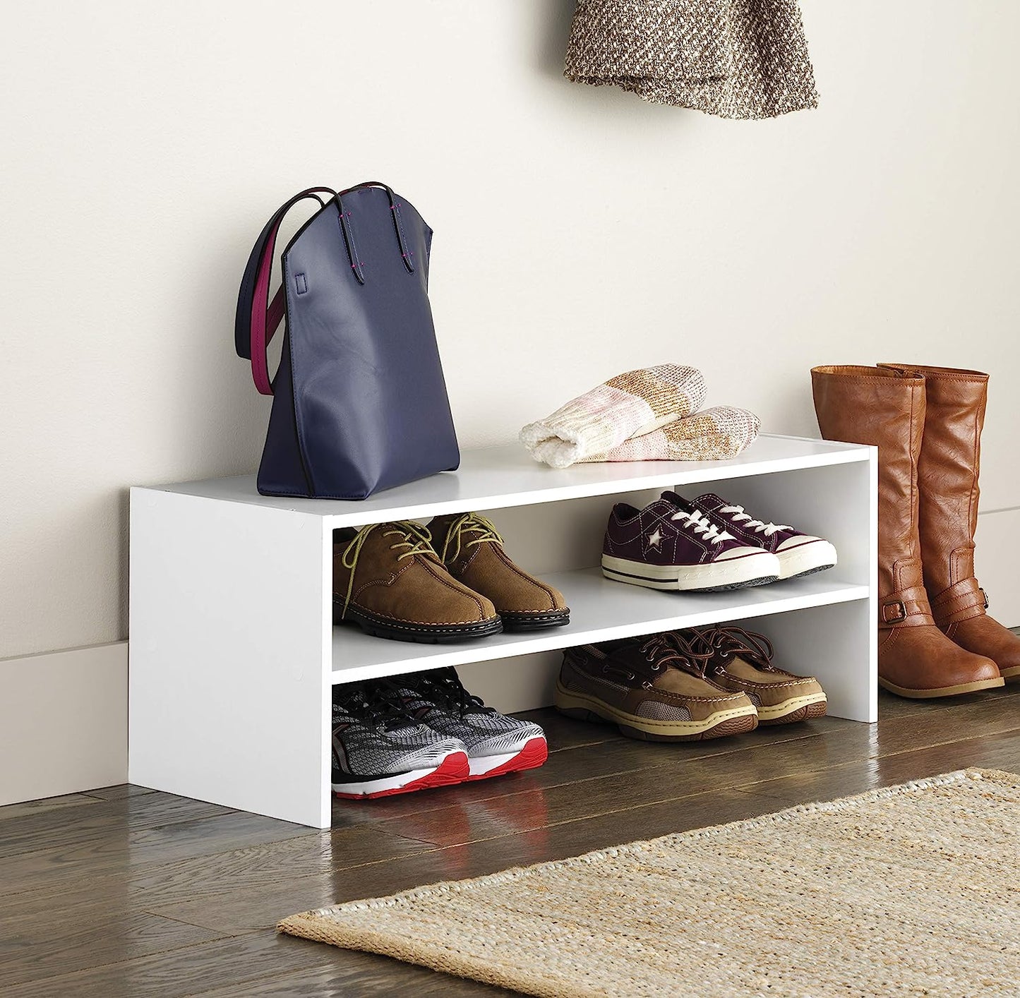 2-Shelf White Shoe Rack