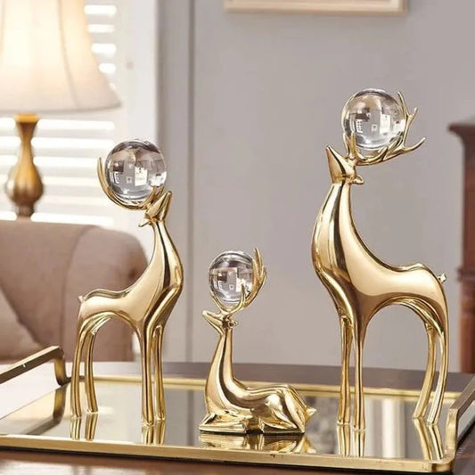 Golden Brass Deer with Crystal Head Ball