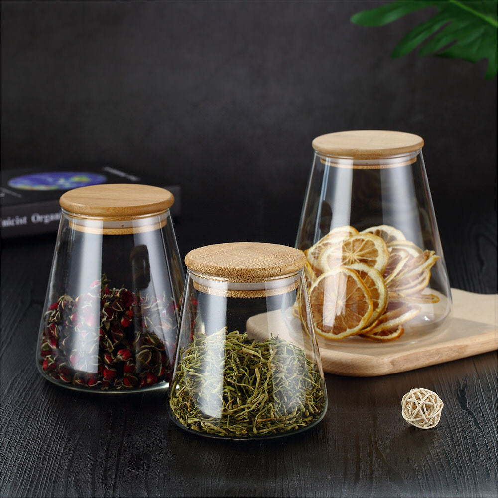 Wooden Lid High Borosilicate Sealed Jar-Pack of 3