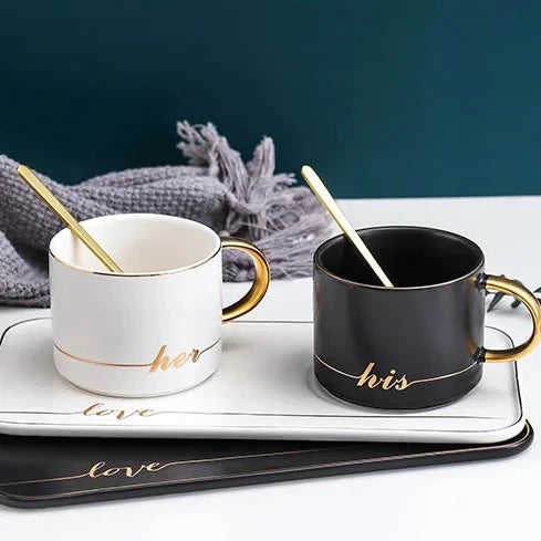 2pcs-Golden Spoon Coffee Cups with Saucer