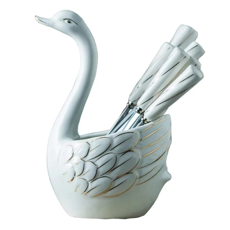 CERAMIC SWAN SPOON SET