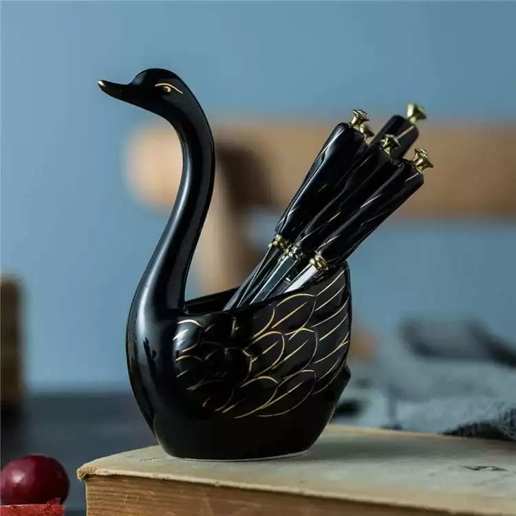 CERAMIC SWAN SPOON SET