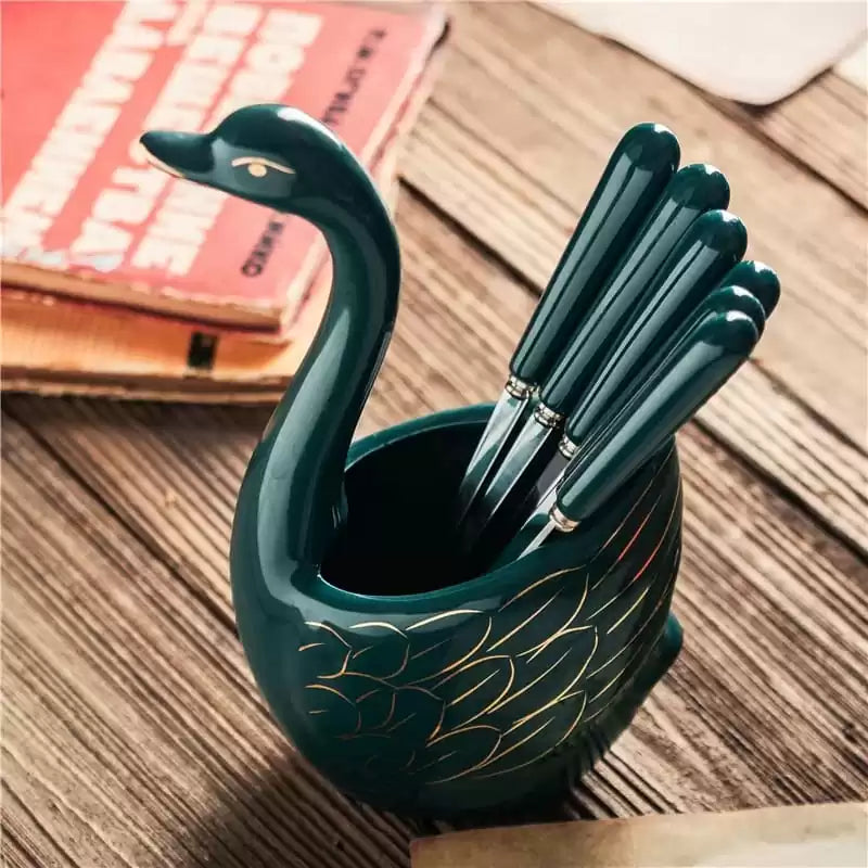 CERAMIC SWAN SPOON SET