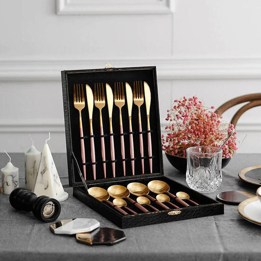 Luxury Pink & Golden Flatware Cutlery Set (24pcs)