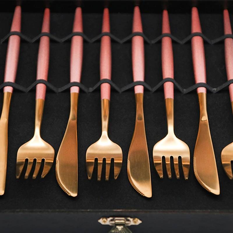 Luxury Pink & Golden Flatware Cutlery Set (24pcs)