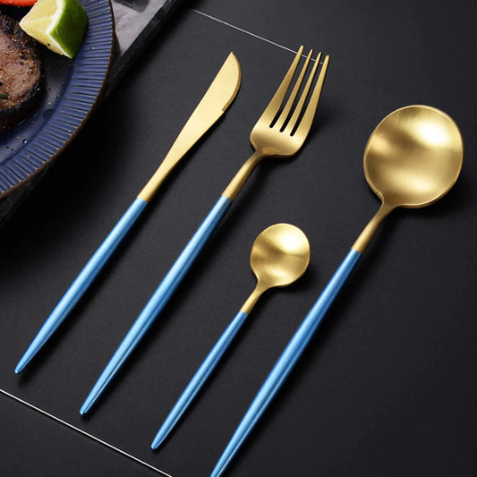 Luxury Blue & Golden Flatware Cutlery Set (4pcs)