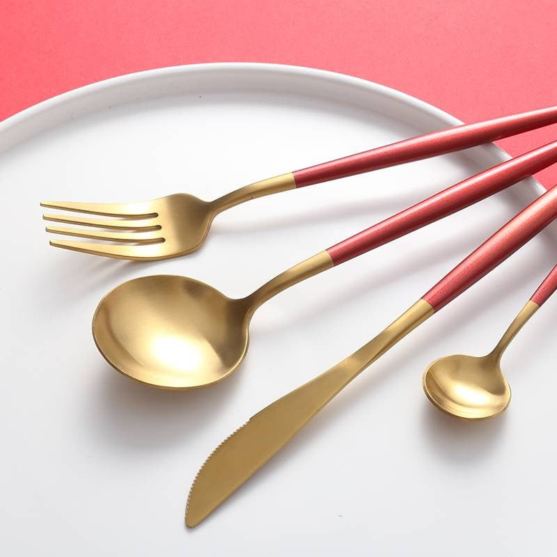 Luxury Red & Golden Flatware Cutlery Set (4pcs)