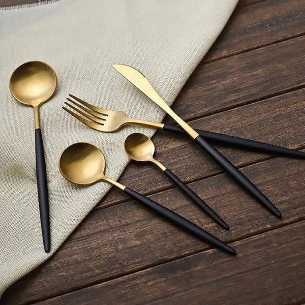 Luxury Black & Golden Flatware Cutlery Set (4pcs)