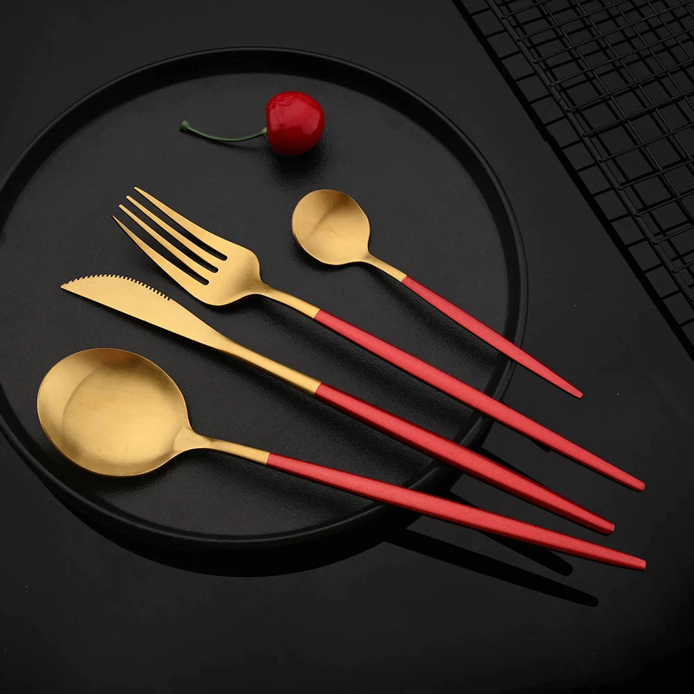 Luxury Red & Golden Flatware Cutlery Set (24pcs)