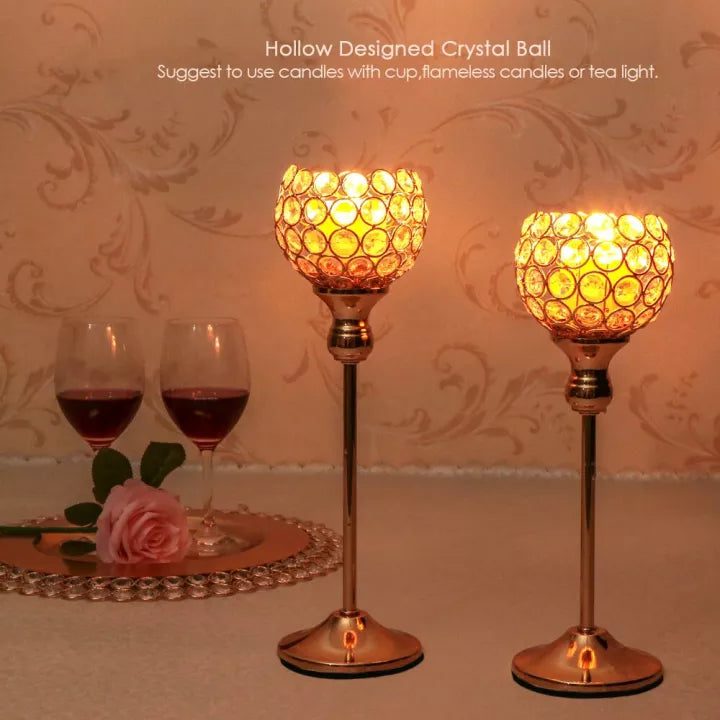 3Pcs Gold Crystal Candle Holders Decor