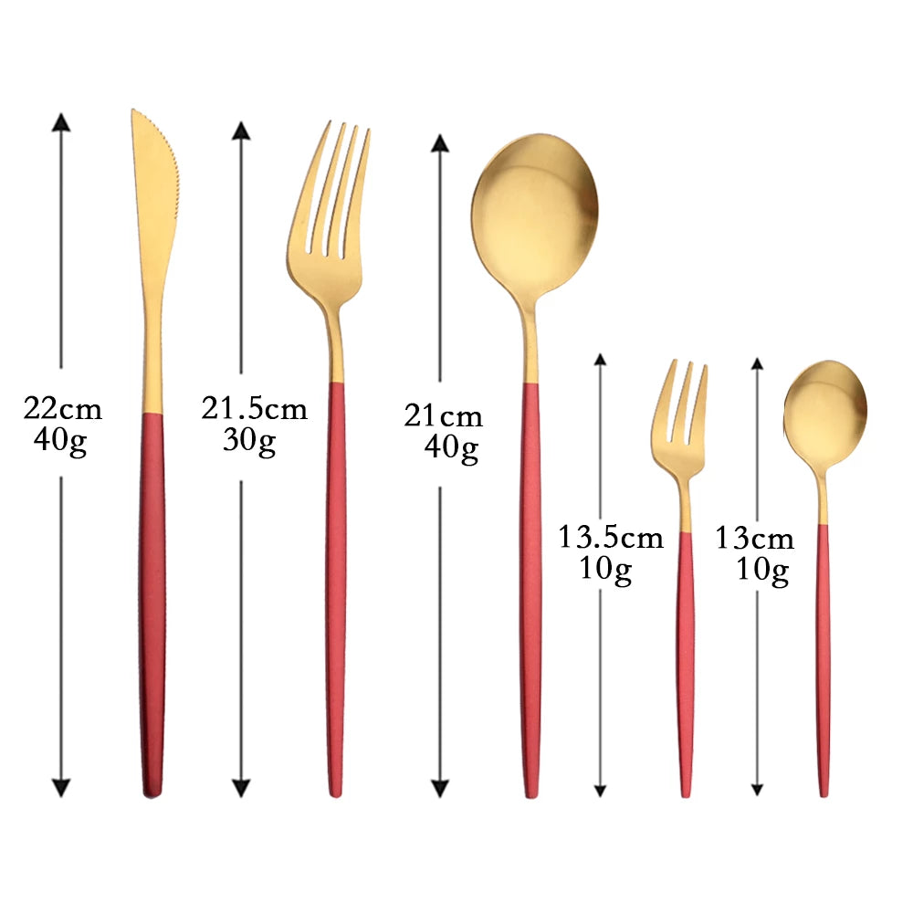 Luxury Red & Golden Flatware Cutlery Set (4pcs)