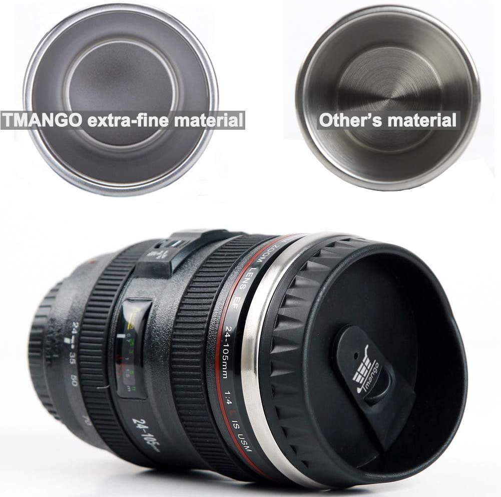 Camera Lens Coffee Mug with Retractable Lid