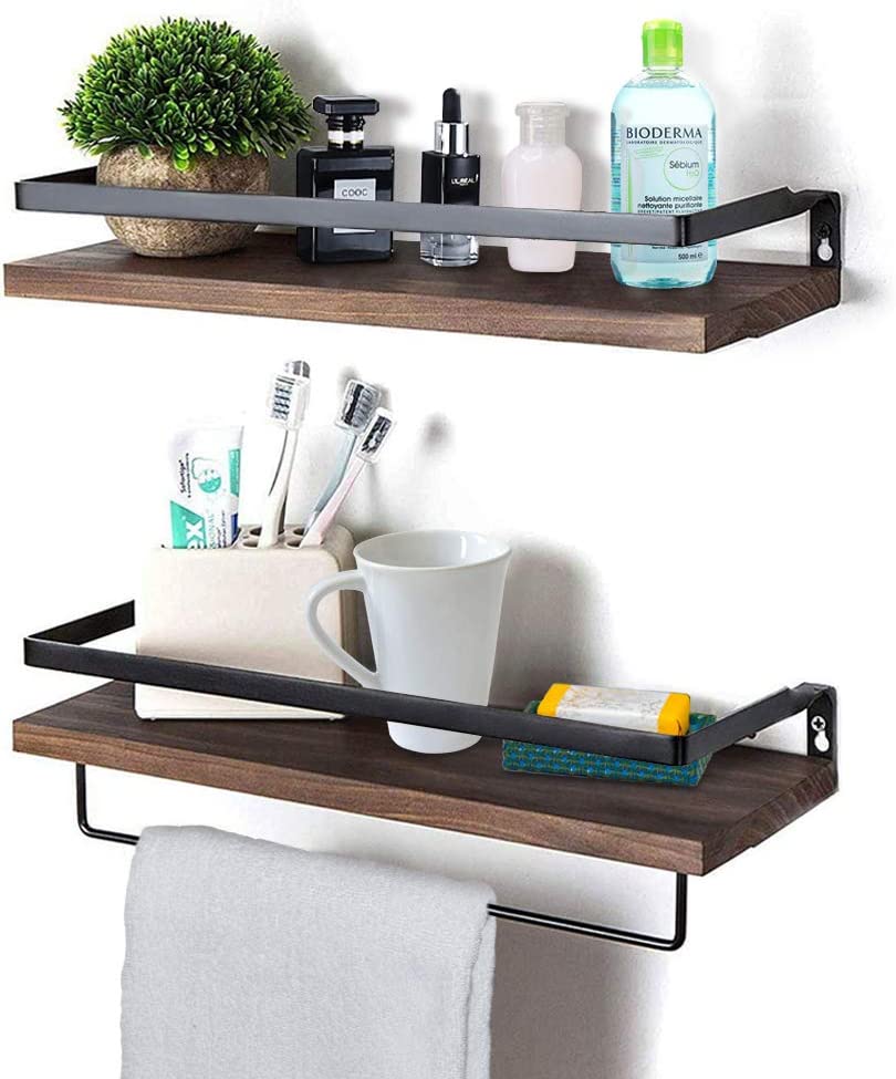 Rustic Wall Shelf with Rails (Pack of 2)