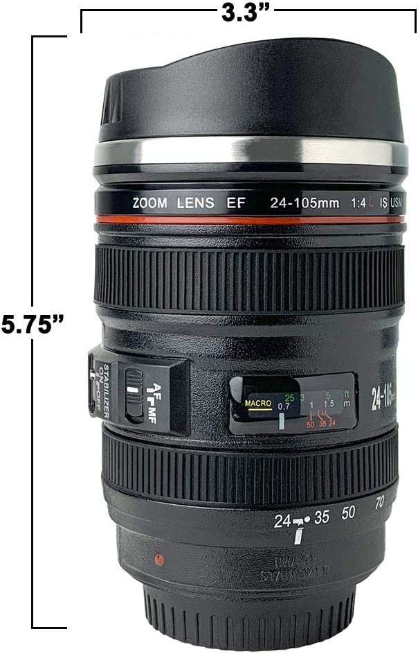 Camera Lens Coffee Mug with Retractable Lid