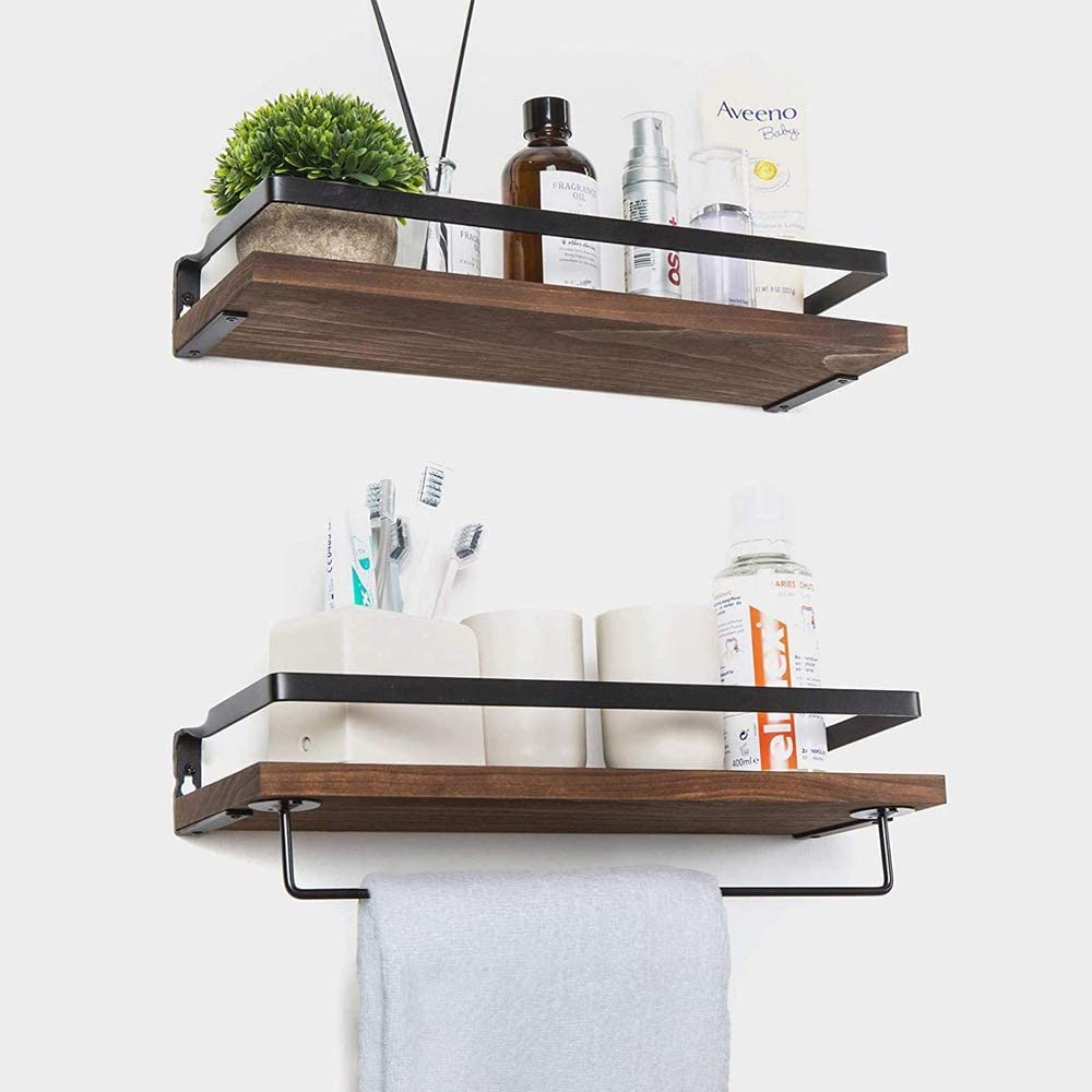 Rustic Wall Shelf with Rails (Pack of 2)