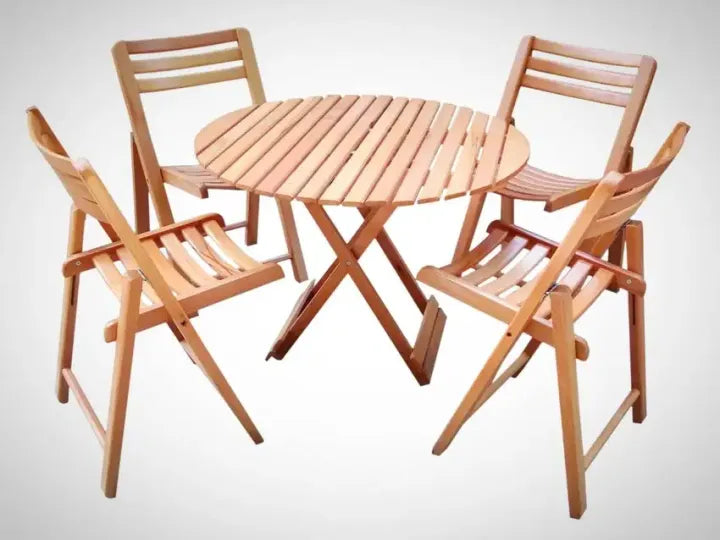 Beech Wood Wooden Folding Table with 4 Chairs