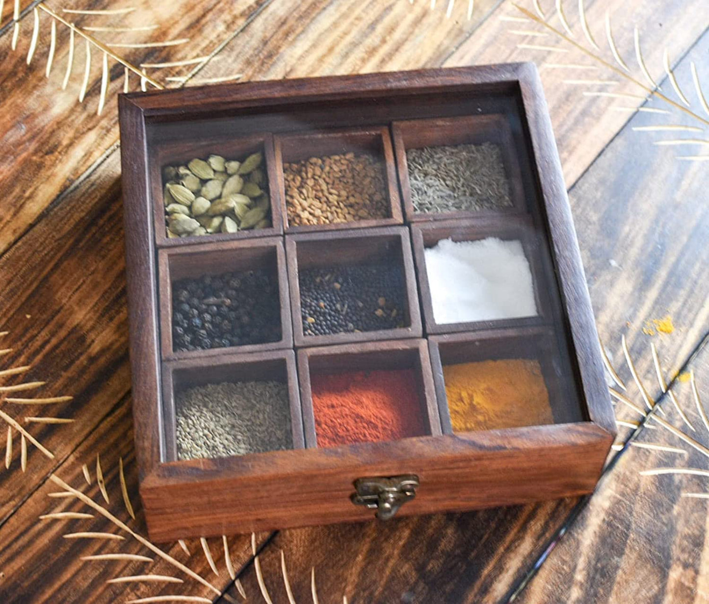 Exclusive Lane Wooden Spice Box (9 Portions)