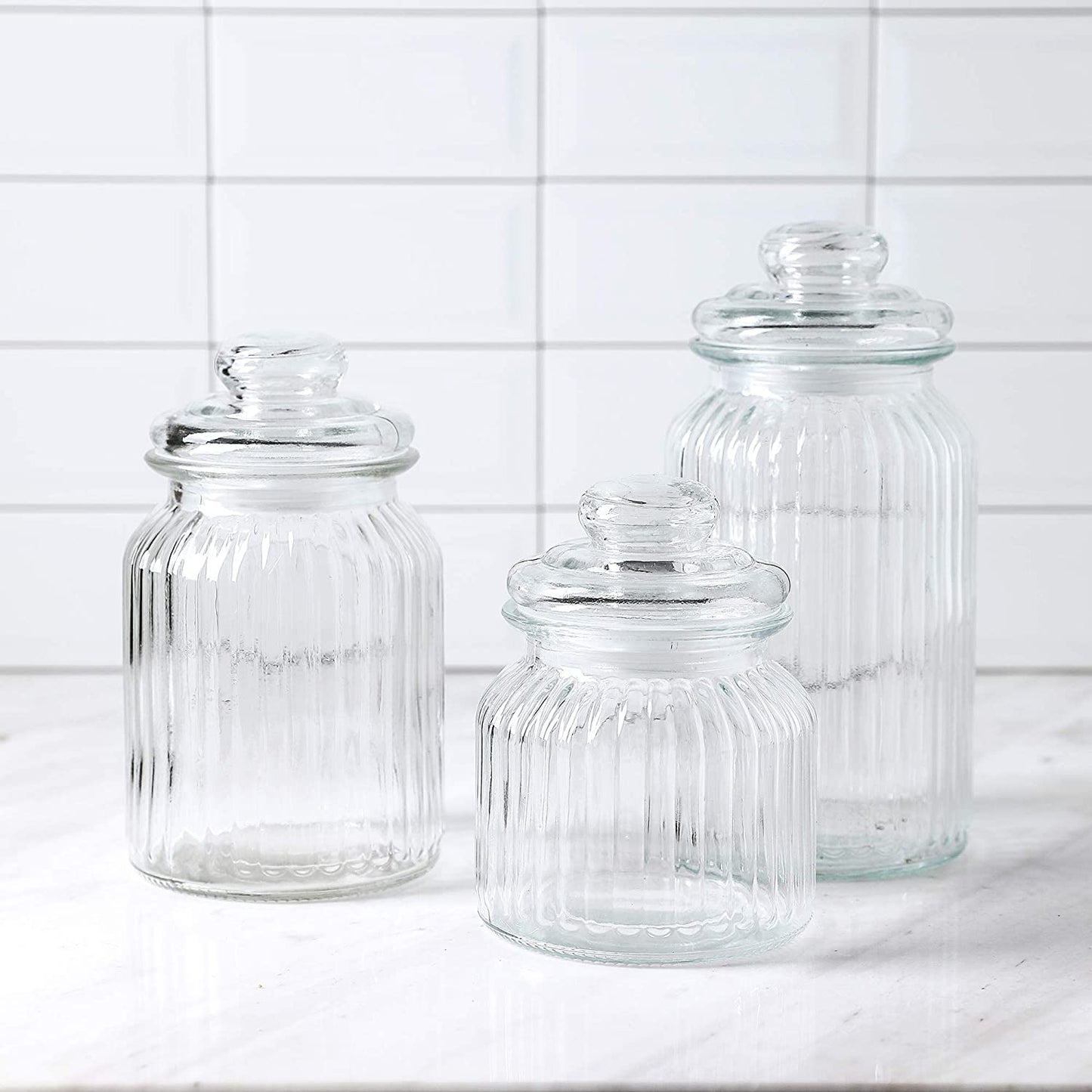 Airtight Glass Storage Canisters, Set of 3