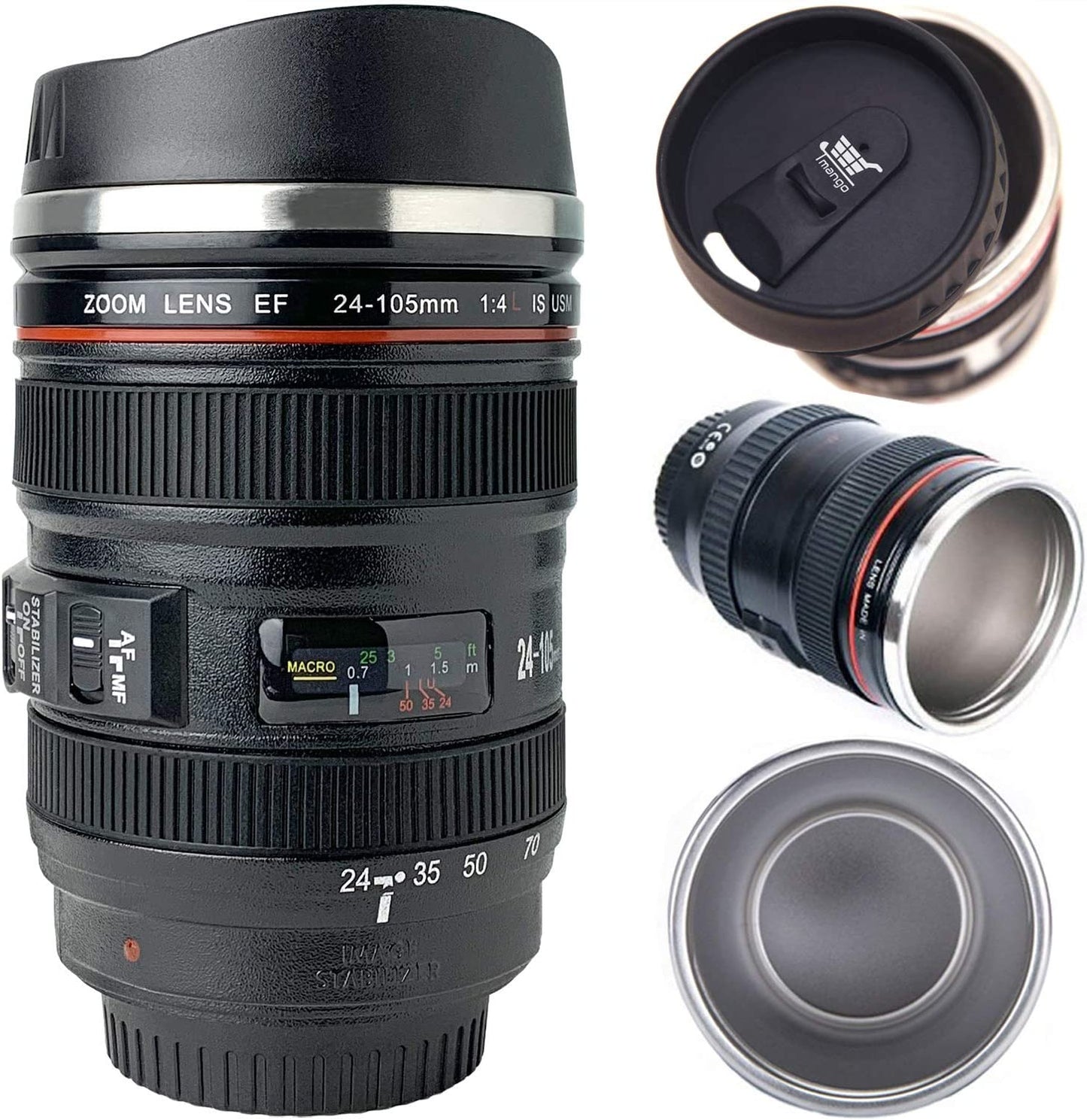 Camera Lens Coffee Mug with Retractable Lid