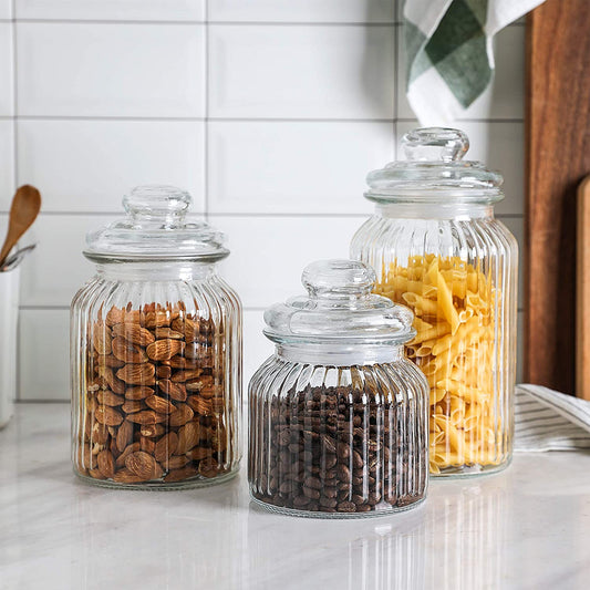 Airtight Glass Storage Canisters, Set of 3