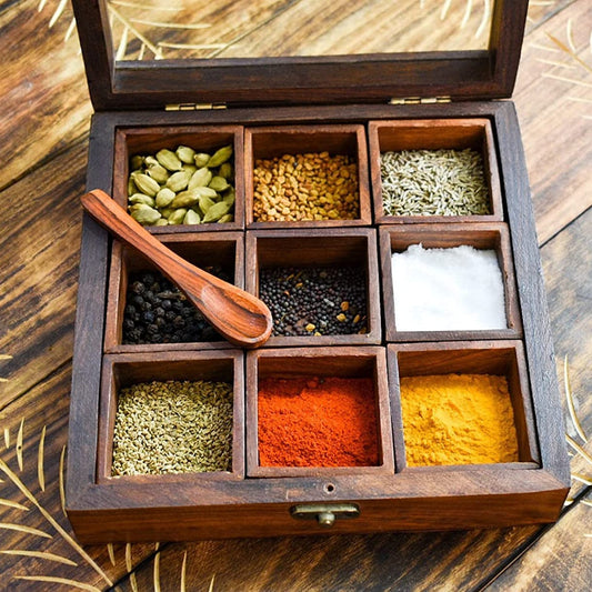 Exclusive Lane Wooden Spice Box (9 Portions)