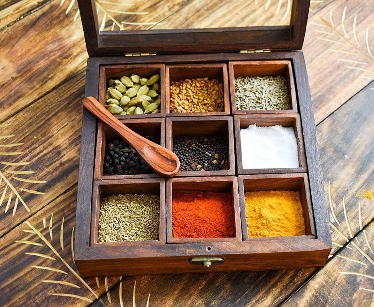 Exclusive Lane Wooden Spice Box (9 Portions)