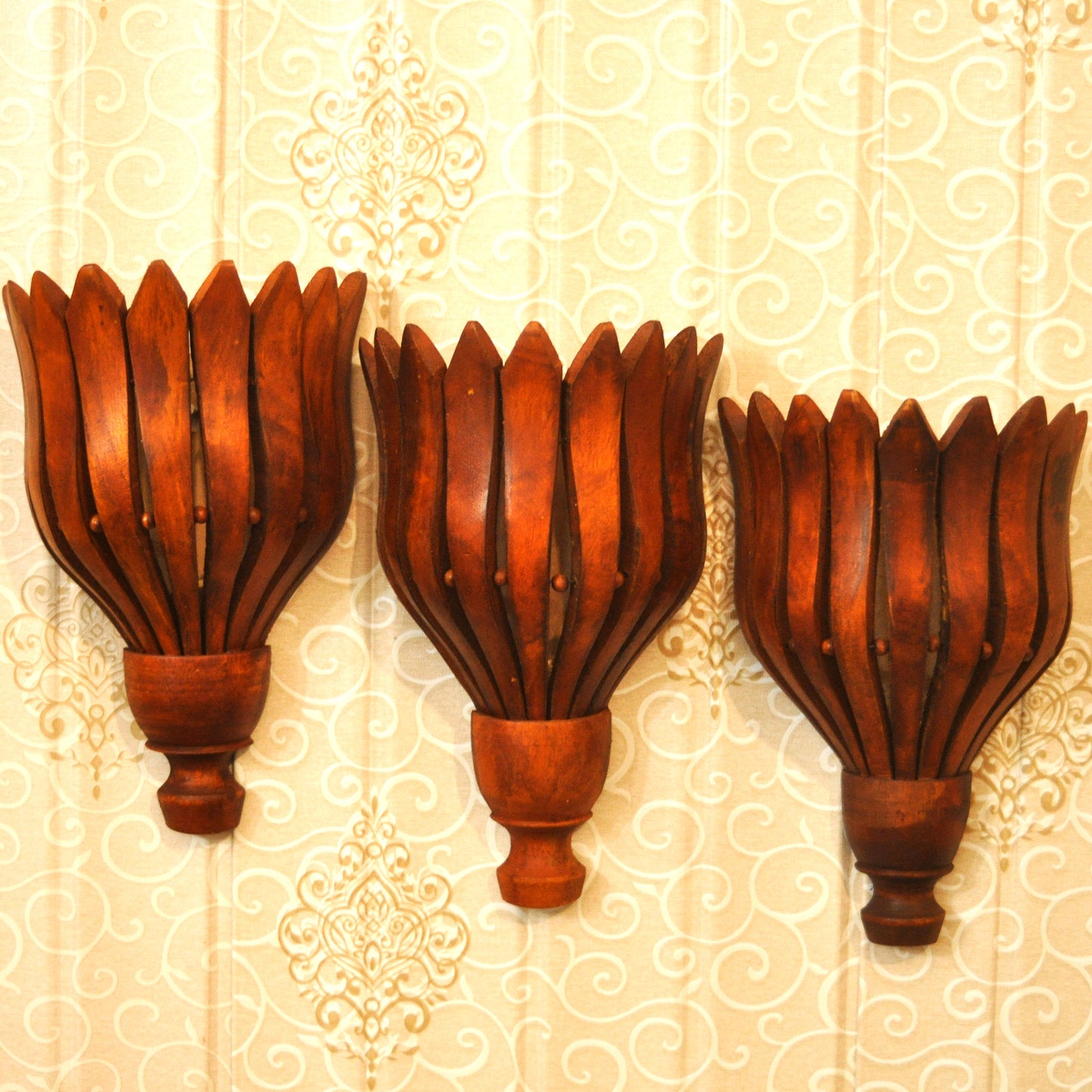 Wooden Flower Wall Vase (Set of 3)