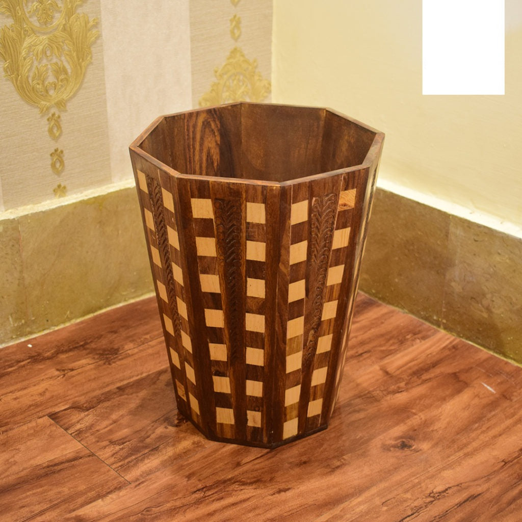 Wooden Carving Waste Dust Bin & Tissue Box