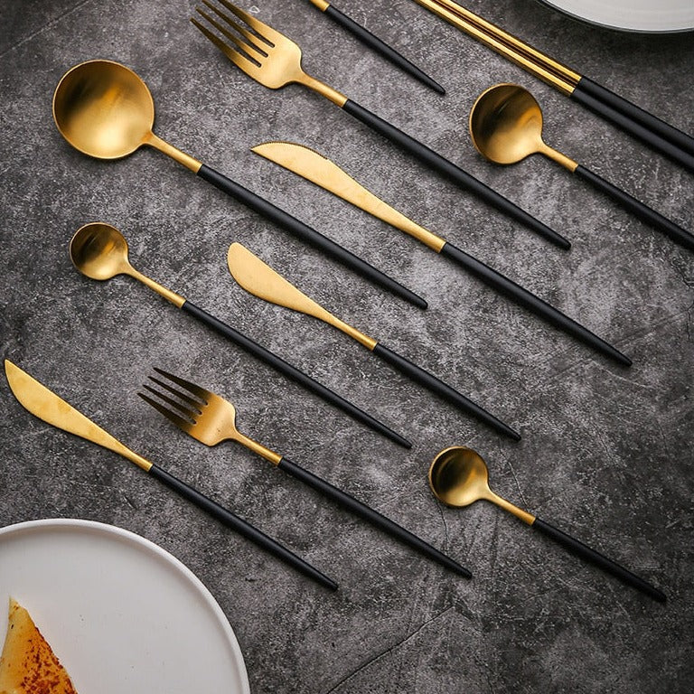 Luxury Black & Golden Flatware Cutlery Set (24pcs)