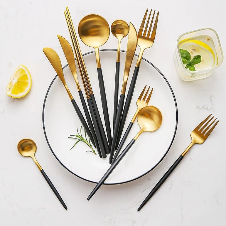 Luxury Black & Golden Flatware Cutlery Set (24pcs)