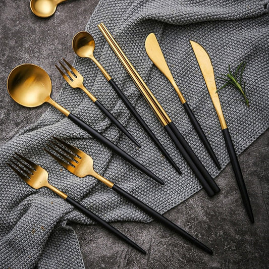 Luxury Black & Golden Flatware Cutlery Set (24pcs)