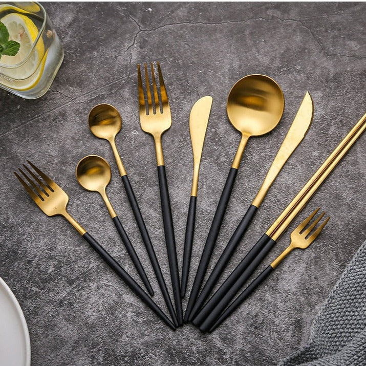 Luxury Black & Golden Flatware Cutlery Set (24pcs)