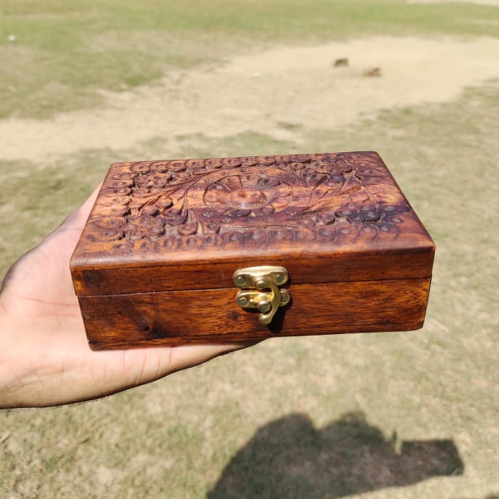 Wooden Jewelry Box with Carving Work