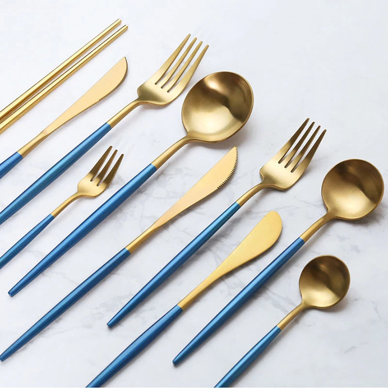 Luxury Blue & Golden Flatware Cutlery Set (24pcs)