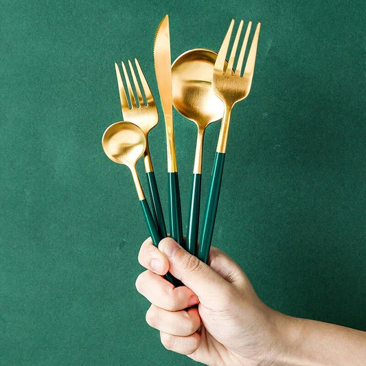 Luxury Green & Golden Flatware Cutlery Set (4pcs)