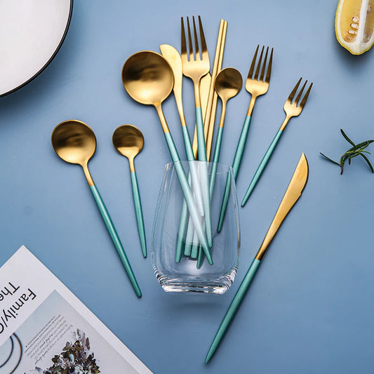 Luxury Green & Golden Flatware Cutlery Set (24pcs)