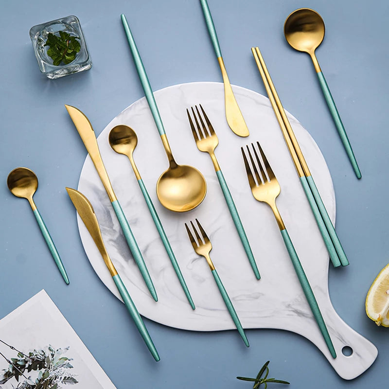 Luxury Green & Golden Flatware Cutlery Set (24pcs)