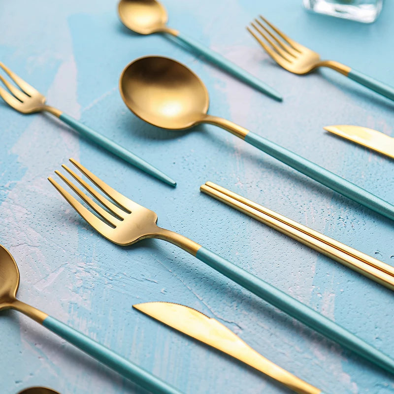 Luxury Green & Golden Flatware Cutlery Set (24pcs)