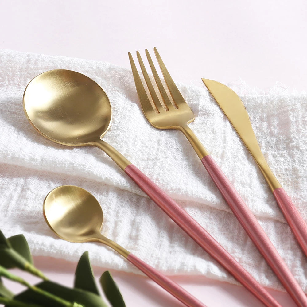 Luxury Pink & Golden Flatware Cutlery Set (4pcs)