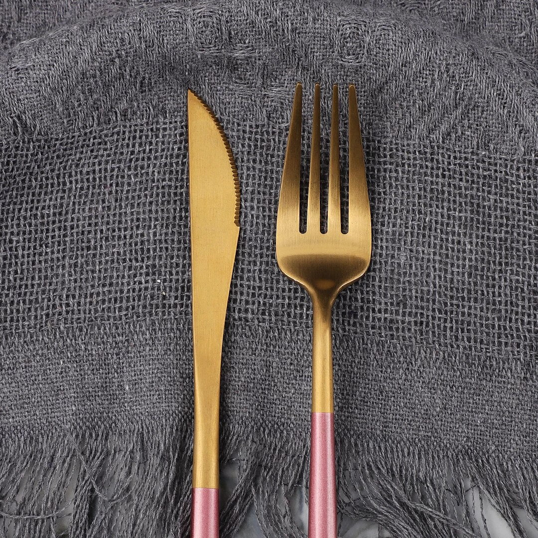 Luxury Pink & Golden Flatware Cutlery Set (4pcs)