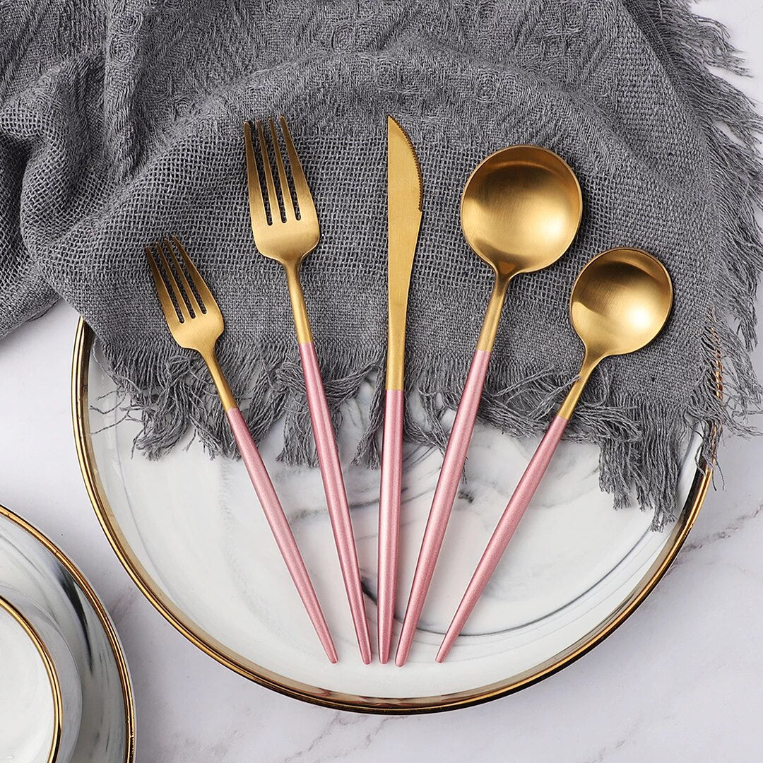 Luxury Pink & Golden Flatware Cutlery Set (4pcs)