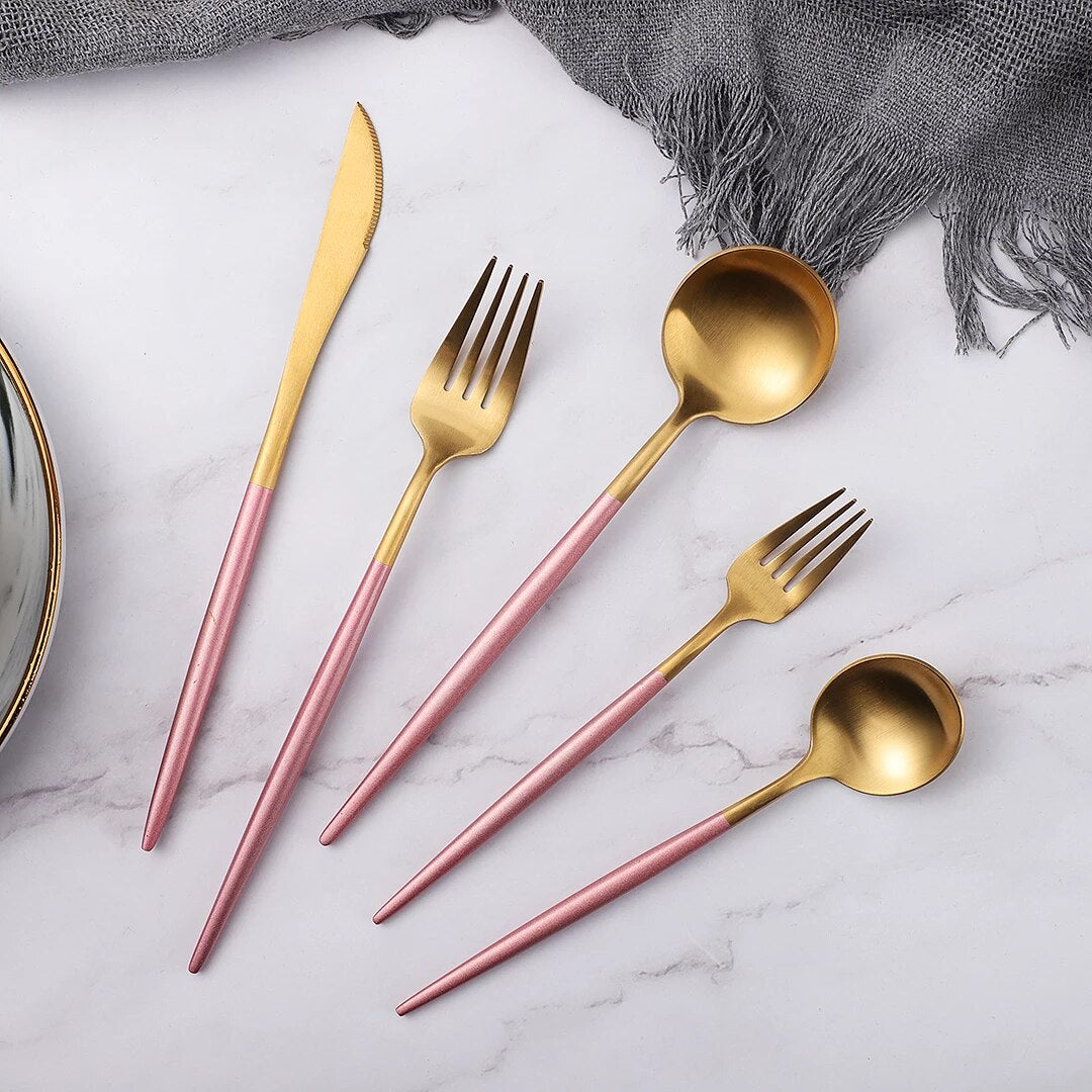 Luxury Pink & Golden Flatware Cutlery Set (4pcs)