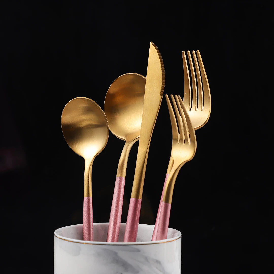 Luxury Pink & Golden Flatware Cutlery Set (4pcs)