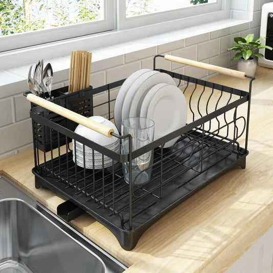 Stainless Steel Dish Drain Rack with Wooden Handles