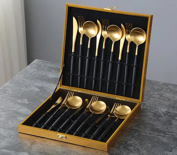 Luxury Black & Golden Flatware Cutlery Set (24pcs)